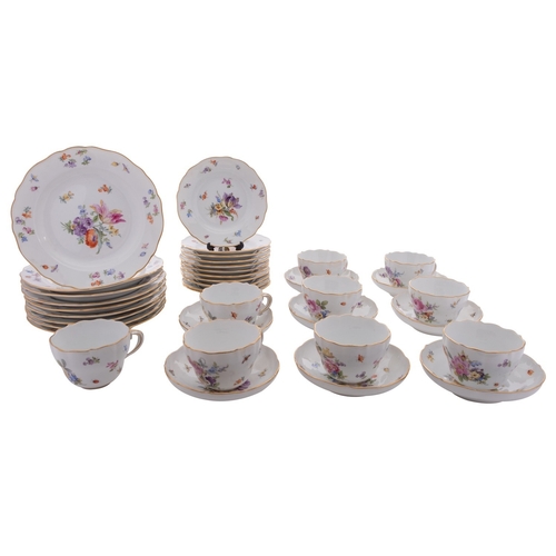 241 - A Meissen porcelain part tea and dessert service painted with Deutsche Blumen within gilt line borde... 