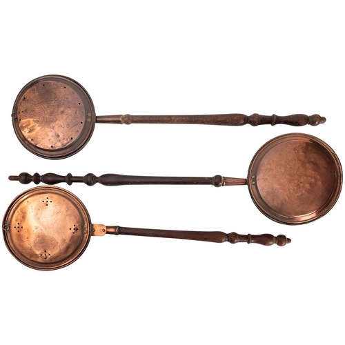 261 - A collection of six various brass and copper warming pans, 18th and 19th century; a George III examp... 