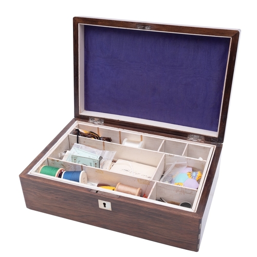 289 - A Victorian coromandel sewing box  the interior fitted with a lift-out tray and containing an intere... 