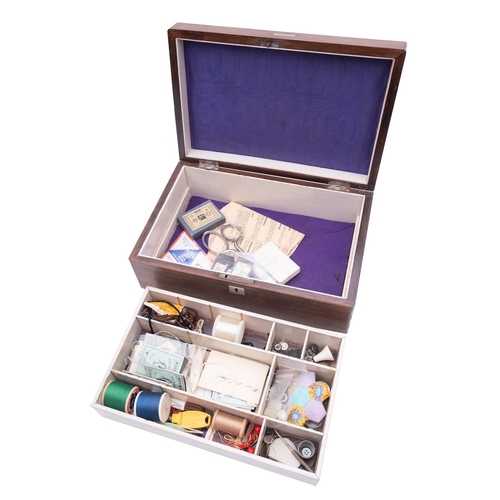 289 - A Victorian coromandel sewing box  the interior fitted with a lift-out tray and containing an intere... 