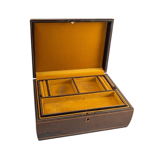 297 - A George II mahogany tea caddy, mid 18th century; the hinged cover with swing handle and cavetto edg... 