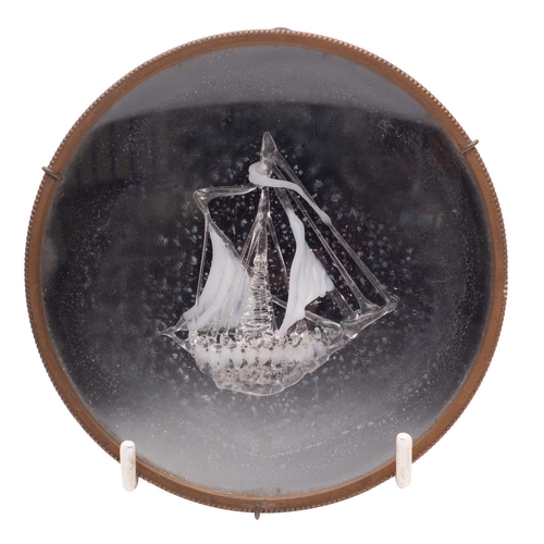 325 - A set of four 19th century cased glass friggers depicting sailing ships in clear and milk glass, in ... 