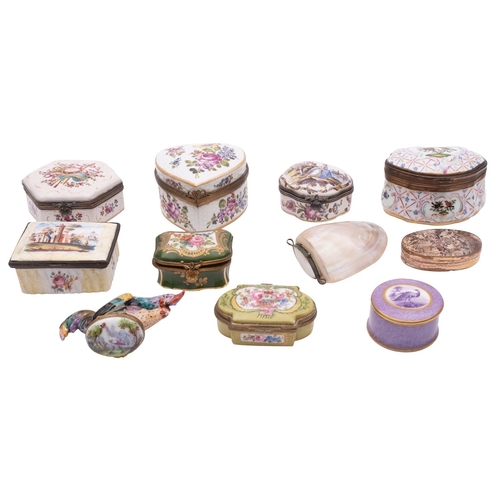 328 - A collection of enamelled and painted ceramic boxes, 18th century and later; makers including Rockin... 