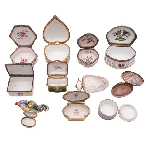 328 - A collection of enamelled and painted ceramic boxes, 18th century and later; makers including Rockin... 