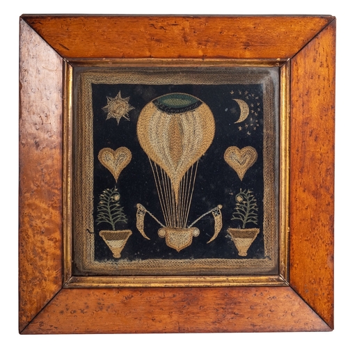 340 - A George IV embroidered picture of Mr Green's Balloon, circa 1827; with twin Union flag pennants iss... 