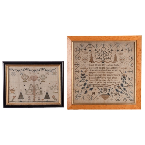 346 - A small George III needlework sampler and an early Victorian sampler the first embroidered with the ... 