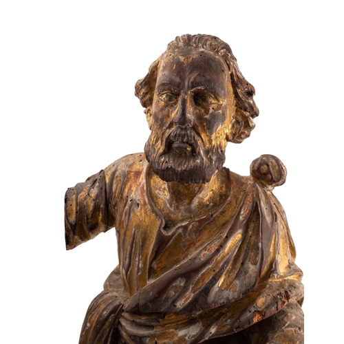 357 - A Continental carved, gilt and polychrome wood model of Saint Paul the Apostle, probably south Germa... 