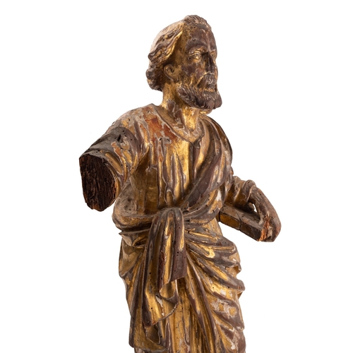 357 - A Continental carved, gilt and polychrome wood model of Saint Paul the Apostle, probably south Germa... 