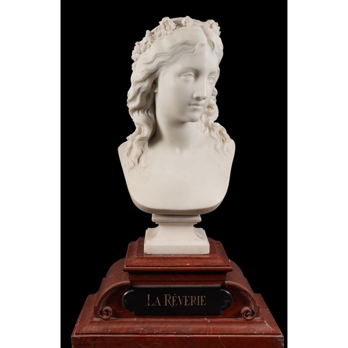 362 - Eugene Antoine Aizelin, (French 1821-1902), a sculpted white marble bust of a maiden,  La Reverie, l... 