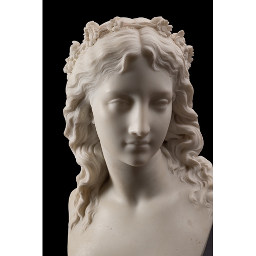 362 - Eugene Antoine Aizelin, (French 1821-1902), a sculpted white marble bust of a maiden,  La Reverie, l... 