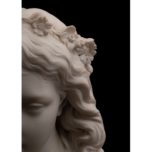 362 - Eugene Antoine Aizelin, (French 1821-1902), a sculpted white marble bust of a maiden,  La Reverie, l... 