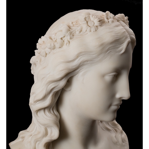 362 - Eugene Antoine Aizelin, (French 1821-1902), a sculpted white marble bust of a maiden,  La Reverie, l... 