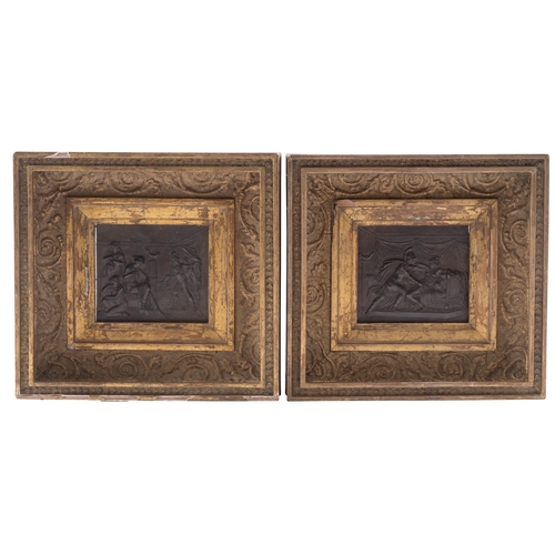 371 - A pair of Continental patinated bronze plaquettes, possibly depicting scenes from the Odyssey, secon... 