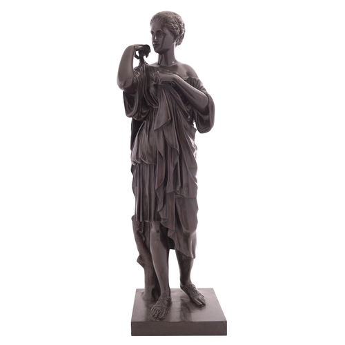 376 - A Continental patinated bronze model of the Diane de Gabies, cast after the Antique, late 19th centu... 