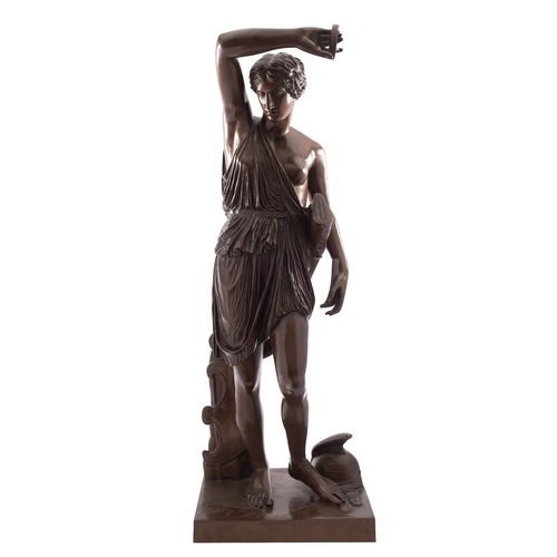 380 - A French patinated bronze model of Diana, cast by the Barbedienne Foundry, late 19th century; portra... 