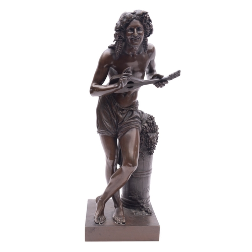 382 - After Francisque Joseph Duret, (French 1804 - 1865), a bronze model of a Bacchic musician, late 19th... 