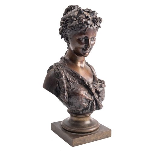 393 - After Jean Bulio (French, 1827-1911), a patinated bronze bust of a Bacchante, circa 1900; portrayed ... 