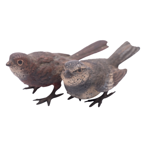 398 - A small Austrian cold painted bronze group of two birds, early 20th century; naturalistically cast a... 