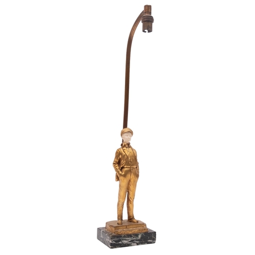 399 - After Dominique Alonzo (fl. circa 1910-1930), a gilt bronze and ivory mounted figural table lamp, ea... 