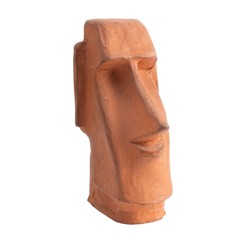 407 - A sculpted terracotta model of an Easter Island mo'ai head, signed 'Aku Kon 1958', 15cm high