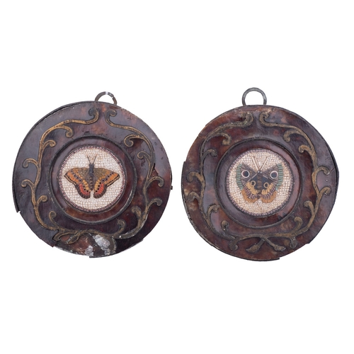 408 - A pair of Italian micromosaics depicting butterflies, late 18th century; the roundels set in tortois... 