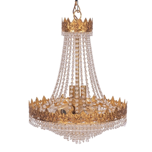 444 - A gilt metal and cut glass hung ten light electrolier in Regency style, mid 20th century; with openw... 