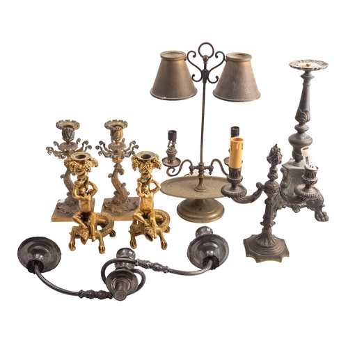 452 - A collection of antique and later lighting, 19th and 20th century; comprising a pair of Regency ormo... 