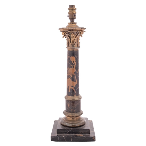 453 - An Italian marmo Portoro and metal mounted columnar table lamp, early 20th century; the electrical f... 