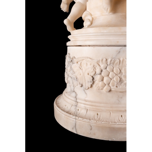 469 - An imposing Italian sculpted alabaster table or pier lamp, circa 1900; with domed cover to a cylindr... 