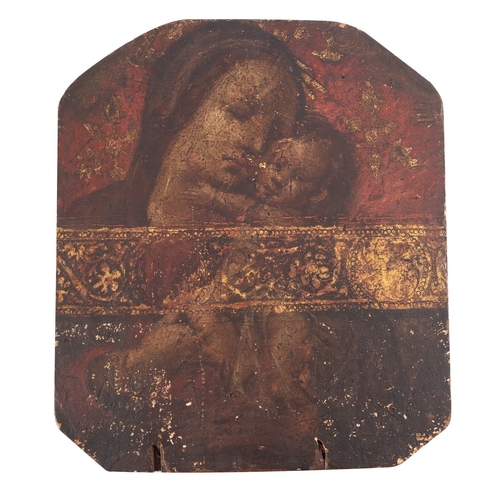 472 - Italian 16th century school, the Madonna and Child, oil and parcel gilt detail on panel, probably or... 