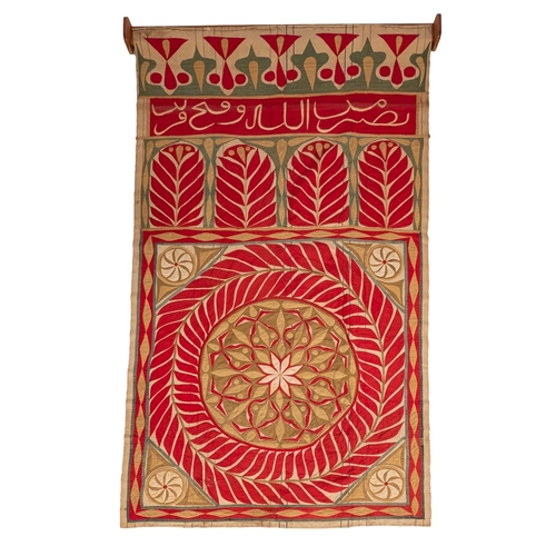 484 - Two Ottoman Egyptian applique cotton 'Tentmakers Panels', Khayamiya each stitched with stylised flow... 