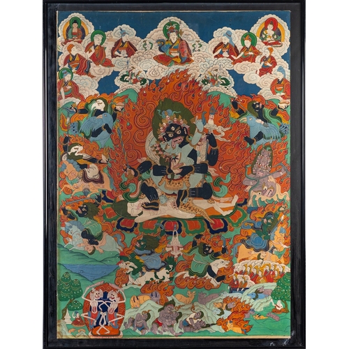 491 - A Tibetan thangka painting of Vajrabhairava Yamantaka and a similar Buddhist thangka painting 20th c... 