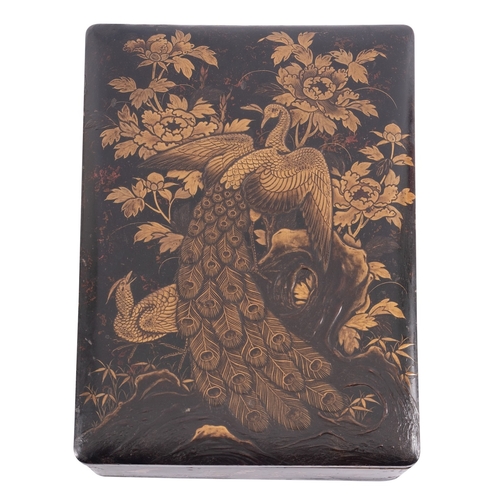 539 - A Japanese lacquered and gilt heightened box, Meiji period, late 19th century; the cover decorated w... 