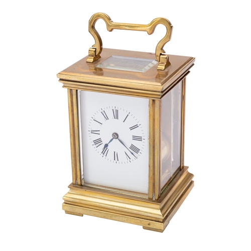 553 - A French Corniche carriage clock having an eight-day duration movement with a platform lever escapem... 