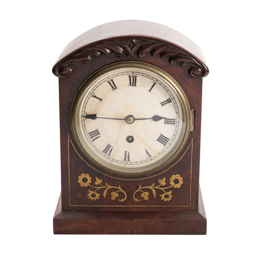 559 - A Victorian brass inlaid inlaid mahogany bracket clock having an eight-day duration, single-fusee mo... 