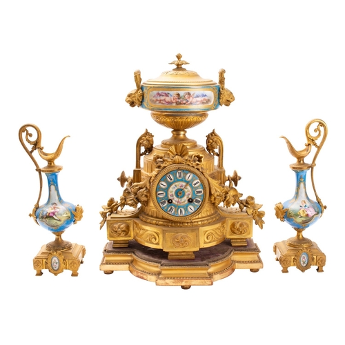 563 - Japy Frères, Paris a gilt-metal and porcelain clock garniture the eight-day duration movement striki... 