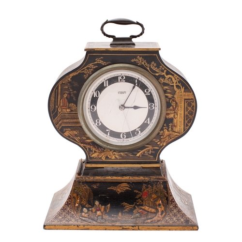 565 - Sterling Electric, an Edwardian lacquered and chinoiserie mantel clock, the silvered dial signed Ste... 