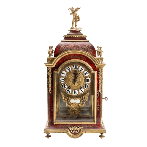 568 - A French Victorian red tortoiseshell and brass boulle bracket clock the eight-day duration movement ... 