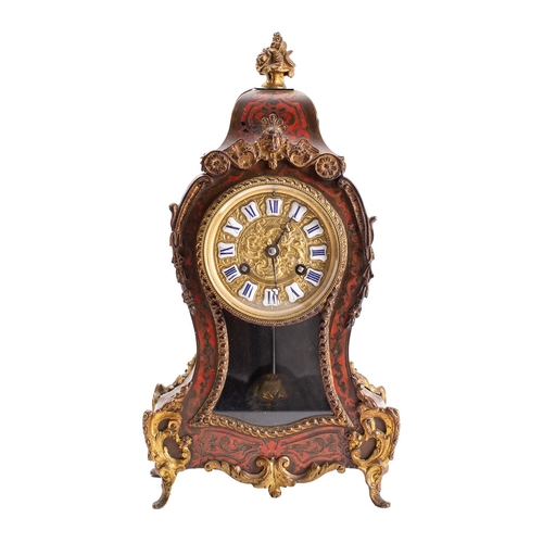 572 - A mid-Victorian French boulle mantel clock the eight-day duration movement striking the hours and ha... 