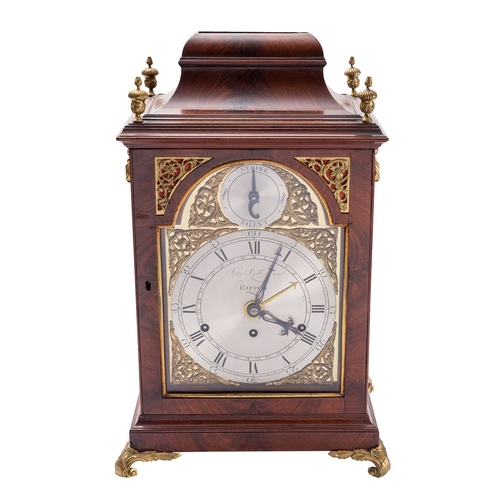 581 - John Gilbertson, Rippon, a quarter-striking bell-top mahogany bracket clock the six-pillar, triple-f... 