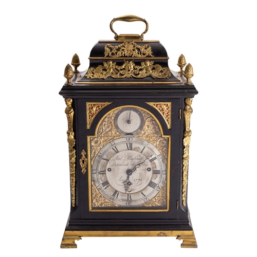 582 - Paul Rimbault, Soho, London, a chiming ebonised bracket clock the eight-day duration, triple-fusee m... 