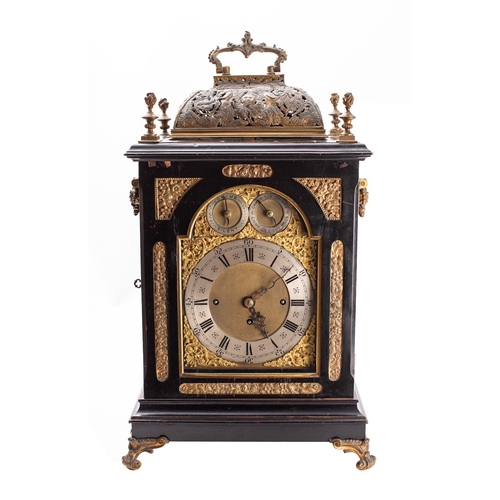 583 - A large Victorian ebonised chiming bracket clock the eight-day duration, triple-fusee movement havin... 