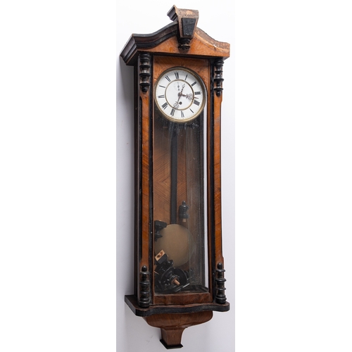 589 - A timepiece Vienna style wall clock: the eight-day duration, weight-driven movement having a dead-be... 