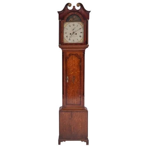 597 - Broderick, Spalding an oak and mahogany longcase clock, having an eight-day duration movement striki... 