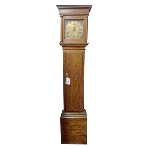 599 - Thomas Best, Lewes, an oak longcase clock the thirty-hour birdcage movement striking the hours on a ... 