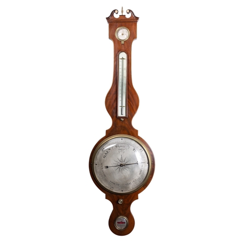 614 - P. Maspoli, Canterbury, a Georgian mahogany wheel barometer with the ten-inch engraved with usual ba... 