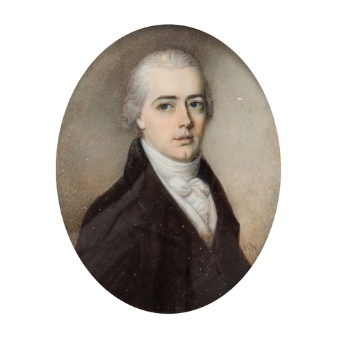 663 - Thomas Hazlehurst (British, c.1740-c.1821) Portrait of a gentleman Watercolour on Ivory 7.5 x 6cm In... 