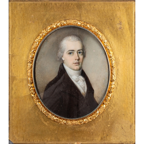 663 - Thomas Hazlehurst (British, c.1740-c.1821) Portrait of a gentleman Watercolour on Ivory 7.5 x 6cm In... 