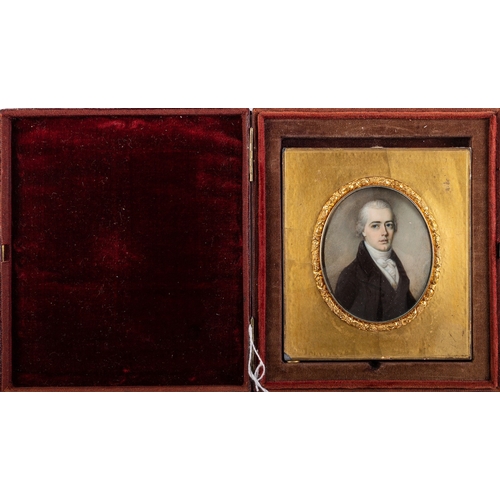 663 - Thomas Hazlehurst (British, c.1740-c.1821) Portrait of a gentleman Watercolour on Ivory 7.5 x 6cm In... 