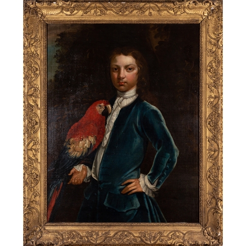 682 - Circle of Bartholomew Dandridge (British, 1691-1755) Portrait of a boy in a blue jacket, holding a p... 